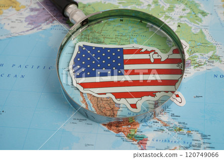 Bangkok, Thailand December 10, 2023 USA america map in world map paper. 120749066