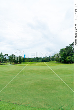 Green with Sand bunkers on Golf course Green with Sand bunkers on Golf course 120749113