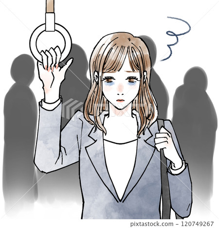 Tired woman riding the train 120749267