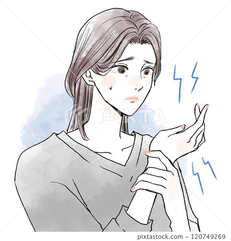 Middle-aged woman with hand problems Middle-aged woman with hand problems 120749269