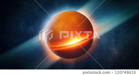 Captivating cosmic phenomenon depicting a glowing planet in deep space 120749818