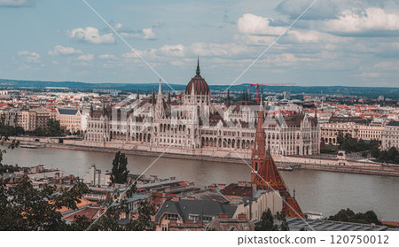 Hungarian parliament building and Danube river, Budapest, Hungary 120750012
