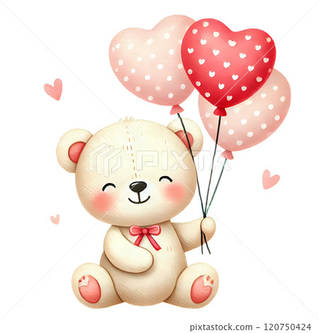 teddy bear with heart shape balloons  120750424