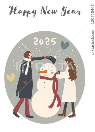 2025年新年賀卡（男女堆雪人） 120750468