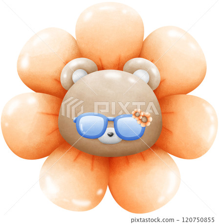 Brown bear in sunflower wearing blue glasses Brown bear in sunflower wearing blue glasses 120750855