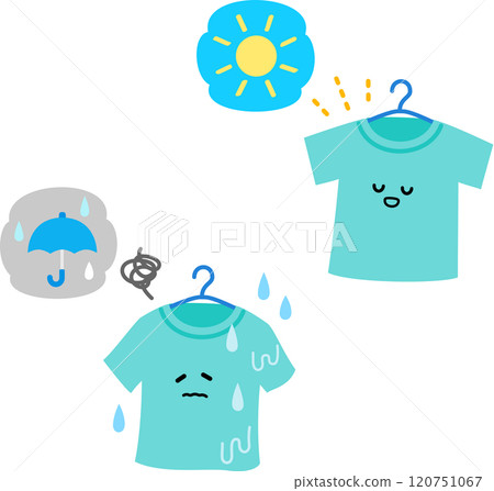 晴天烘乾的衣物和下雨天不烘乾的衣物 120751067