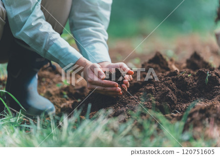 Farmer looking at the soil 120751605