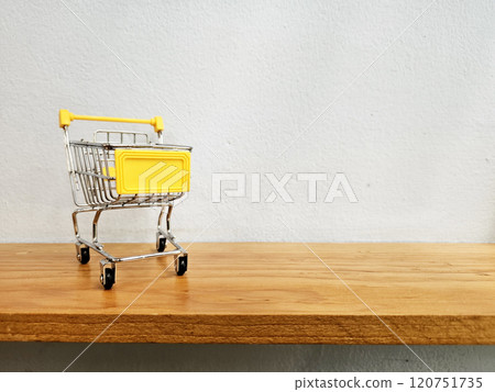 Shopping Cart on the Shelf for Selling Concept. Shopping Cart on the Shelf for Selling Concept. 120751735
