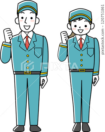 Female and male security guards doing fist pumps 120751861