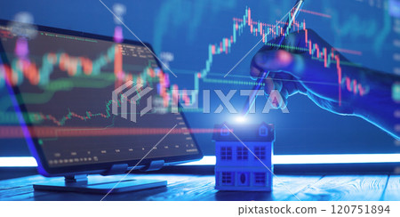 Real Estate Investment and Stock Market Analysis 2025 - Hand with Stylus Highlighting Growth Opportunities in Housing and Finance 120751894