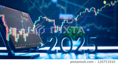 Futuristic Financial Market Trends 2025 - Digital Stock Trading Analytics and Technology Concept with Growth Charts 120751910