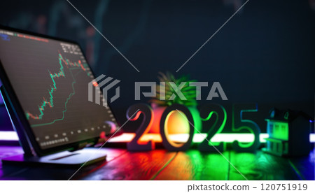 2025 Stock Market Visualization - Vibrant Lights, Digital Trading Analytics, and Futuristic Business Growth Concept 120751919