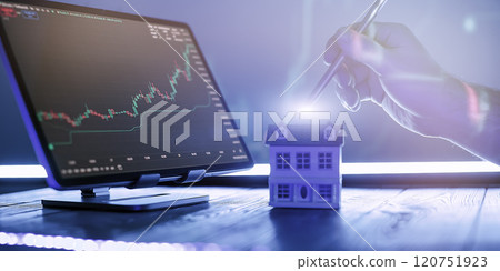 Real Estate Investment and Stock Market Analysis 2025 - Hand with Stylus Highlighting Growth Opportunities in Housing and Finance 120751923