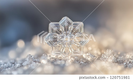 A close-up of a delicate and beautiful snowflake - a high-resolution image capturing the mystique of winter 120751981