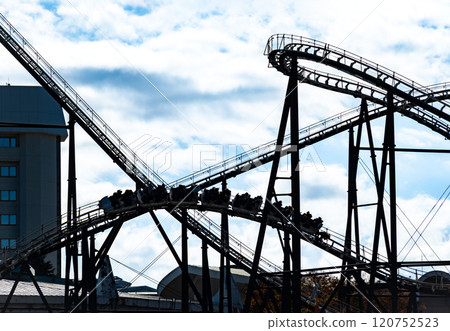 Amusement park attraction roller coaster and clear sky Amusement park attraction roller coaster and clear sky 120752523