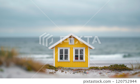 A little yellow house on the beach. Dream life concept. 120752944