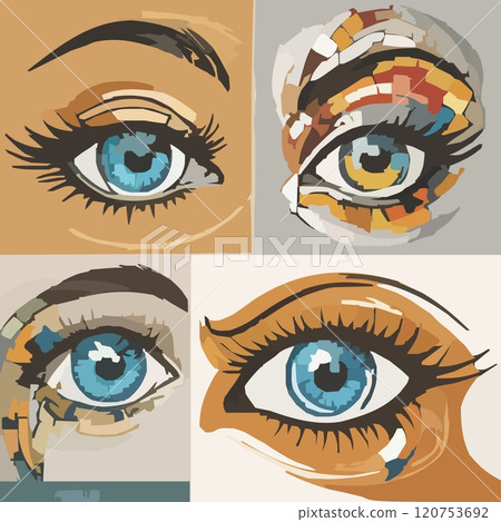抽象眼睛插圖集-藍色虹膜數位藝術向量插畫 120753692