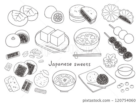 與日本甜點相關的手繪插圖集2（單色） 120754060