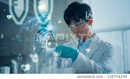 Scientist experimenting and medical image Scientist experimenting and medical image 120754249