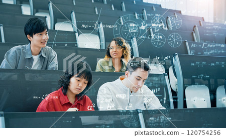 Students taking classes and scientific images 120754256