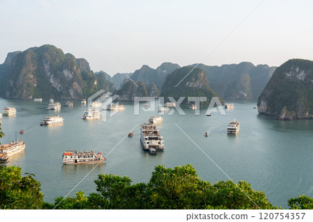 Ships anchored in Halong Bay, Vietnam 120754357