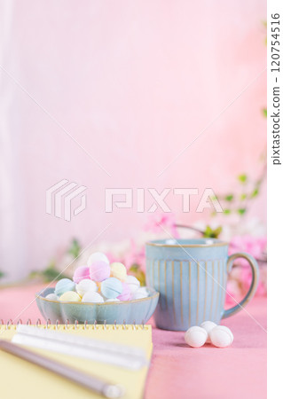 Ramune and coffee prepared along with study materials 120754516