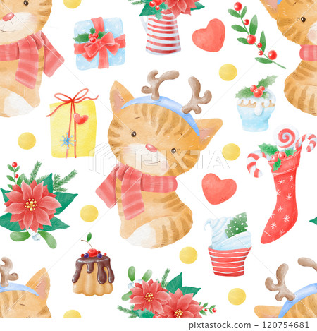 Watercolor Christmas seamless pattern winter background. Can be used for wrapping paper, textile, wallpaper, cards. Watercolor Christmas seamless pattern winter background. Can be used for wrapping paper, textile, wallpaper, cards. 120754681