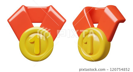 Gold medals first place 3d vector icons with a number one and a red ribbon Gold medals first place 3d vector icons with a number one and a red ribbon 120754852