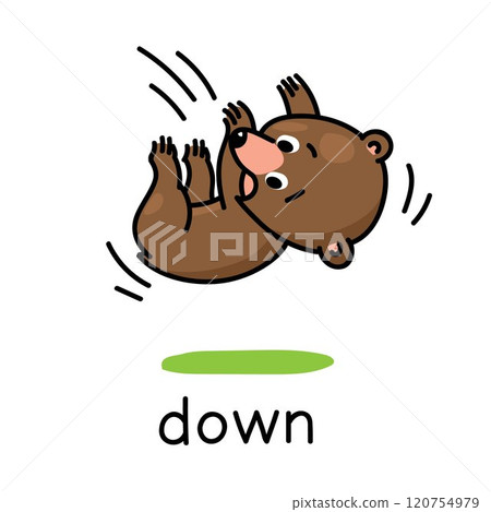 Preposition of movement. Bear is falling down Preposition of movement. Bear is falling down 120754979