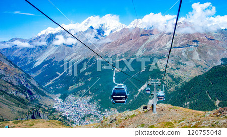 From Schwarzsee, Zermatt in the Matter Valley and the ropeway, Zermatt, Switzerland From Schwarzsee, Zermatt in the Matter Valley and the ropeway, Zermatt, Switzerland 120755048