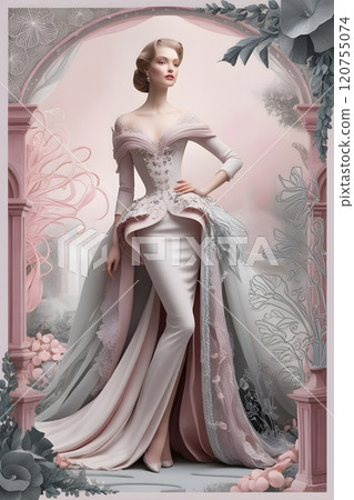 A majestic elegant woman  in a colorful fantasy landscape 120755074