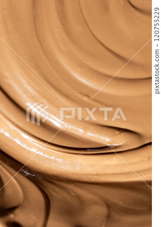 Real Melted Milk Chocolate Top View, Chocolate Texture. 120755229