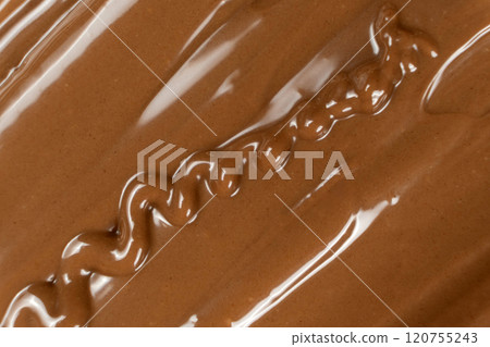 Real Melted Milk Chocolate Top View, Chocolate Texture. Real Melted Milk Chocolate Top View, Chocolate Texture. 120755243