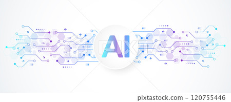 AI Banner Concept In The Digital Style. Generative Ideas Design Element For Internet Technology. Futuristic Technology Concept Artificial Intelligence 120755446