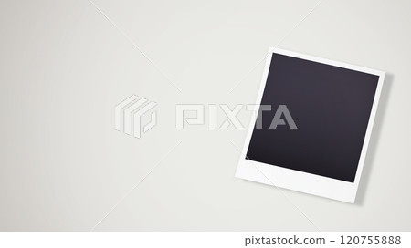 A square Polaroid photograph tilted to the right on a grey background 120755888