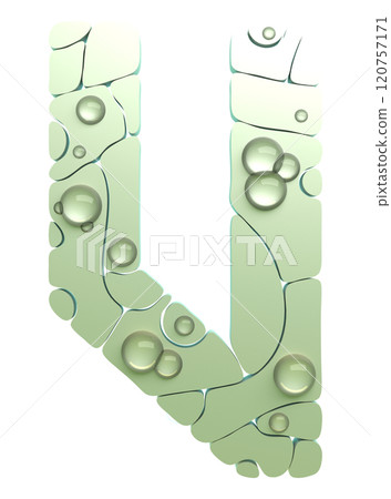 3D rendered illustration. Decorative letter with drops. Custom art font. 120757171