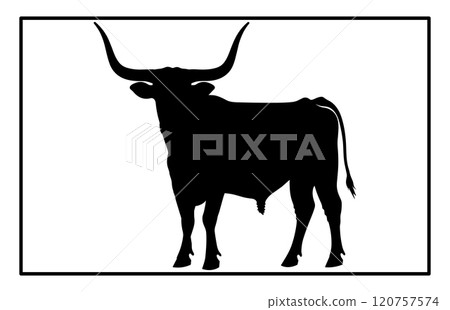 Texas Longhorn cattle icon, silhouette of a longhorn cattle 120757574