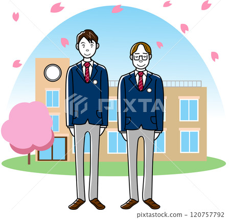 兩名學生在教學大樓前合影 兩名學生在教學大樓前合影 120757792