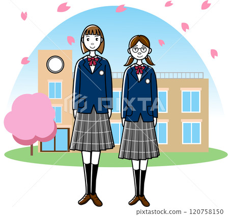 教學大樓前的女學生 教學大樓前的女學生 120758150