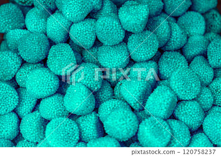 Assorted colorful gummy jelly candies. Top view. Jelly sweets. 120758237