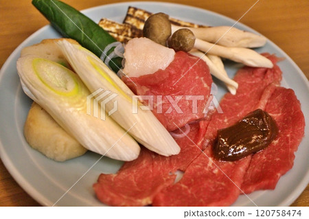 Ingredients for Japanese cuisine Sakura nabe (horse meat hotpot dish) Ingredients for Japanese cuisine Sakura nabe (horse meat hotpot dish) 120758474