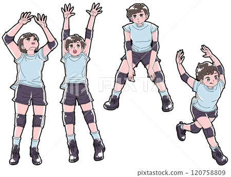 Illustration set of girls playing volleyball Illustration set of girls playing volleyball 120758809