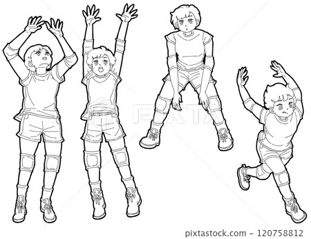 Illustration set of girls playing volleyball Illustration set of girls playing volleyball 120758812