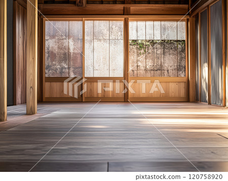 Serenity in a wooden interior with natural light and a tranquil atmosphere 120758920