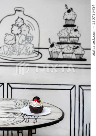 Cake standing on the table in a cafe 120759454