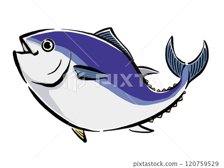 Hand-drawn illustration of a swimming tuna, a jumping tuna 120759529