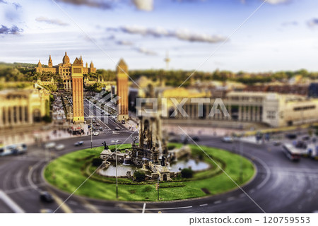 Aerial view of Placa d'Espanya, landmark in Barcelona, Catalonia, Spain 120759553