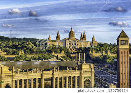 Aerial view of National Art Museum of Catalonia, Barcelona, Spain Aerial view of National Art Museum of Catalonia, Barcelona, Spain 120759554