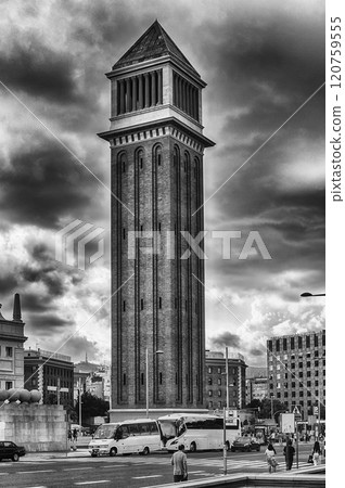 One of the Venetian Towers, landmarks in Barcelona, Catalonia, Spain One of the Venetian Towers, landmarks in Barcelona, Catalonia, Spain 120759555