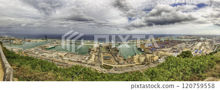 Panoramic aerial view over the Port of Barcelona, Catalonia, Spain Panoramic aerial view over the Port of Barcelona, Catalonia, Spain 120759558